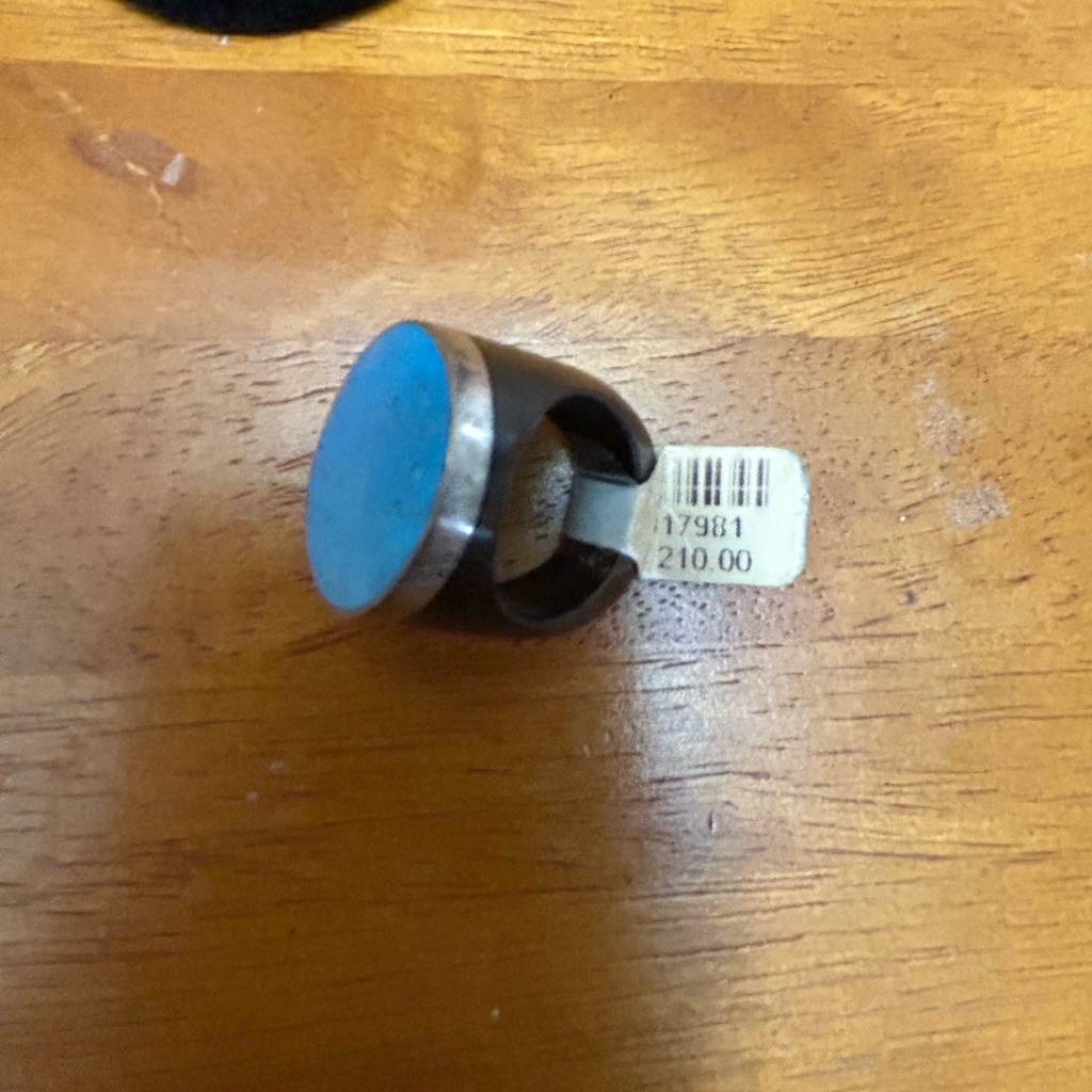 Unique And Substantial Turquoise, Silver Wood Ring Size 6 Or Seven